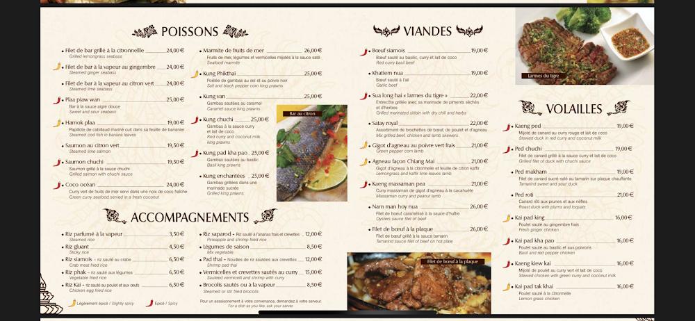 Siamin Restaurant Thaï - Menu Image 1